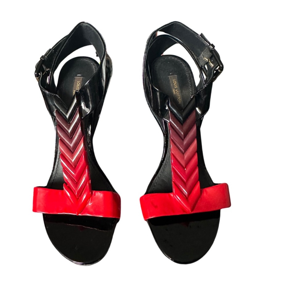 Louis Vuitton  V Pattern Black Red Patent Leather heels